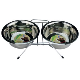 Comedero doble con 2 platos 64 oz Color gris / 64 Oz. Pza