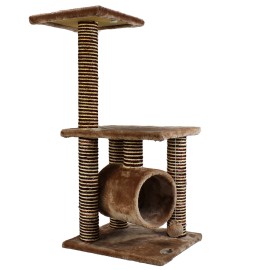 Mueble para gato con túnel 85 cm Color café con franjas rojas